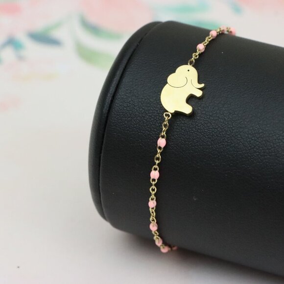 Cute Elephant Charm Yellow Bracelet with Pink Beads, XPBL0625 - Picture 6 of 11